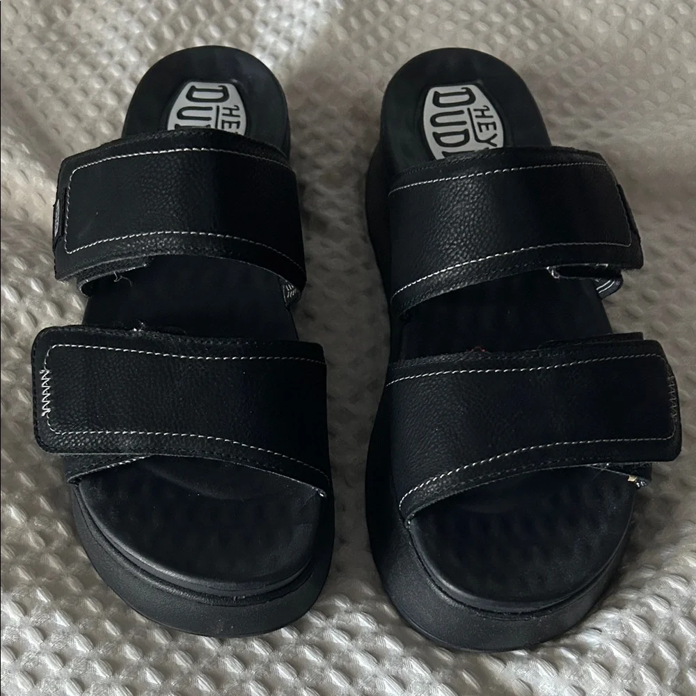 Hey Dude Black Slide Sandals size 9 wide - Picture 1 of 9